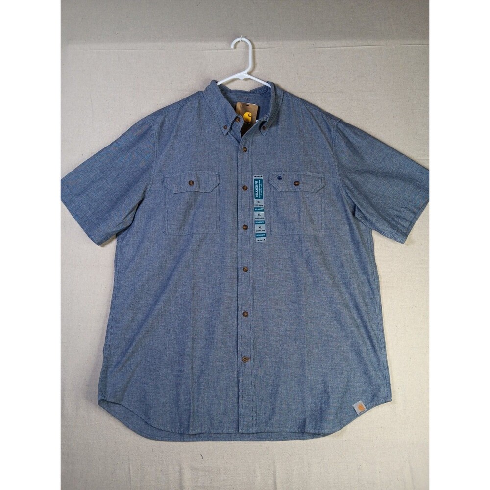 NWT Carhartt Relaxed Fit Short Sleeve Button Down Shirt XL Blue Pockets Workwear